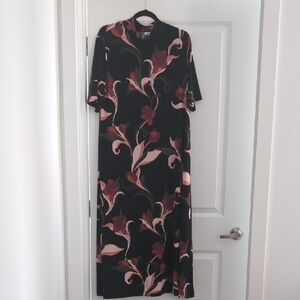 Chico's Orange and Pink Maxi Dress with Mandarin Collar